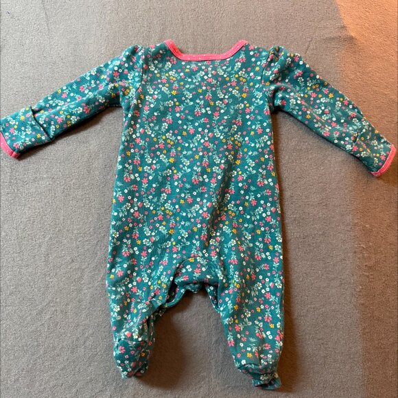 Carter's Baby Girl Footed Sleeper -Teal Floral-Size 6-9 Months – Long Sleeve - Picture 2 of 3